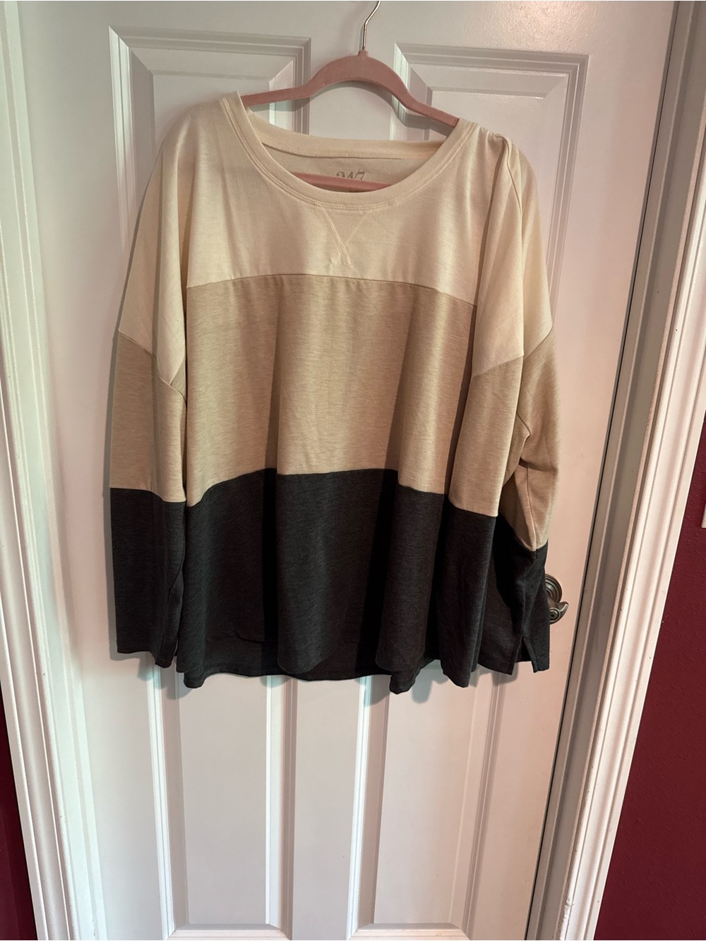 Maurices Colorblock Long Sleeve Tee in Cream, Tan & Black